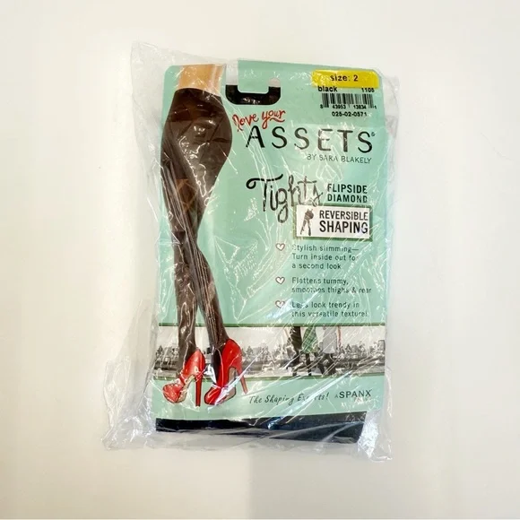 NWT Love Your Assets Black Flipside Diamond Shaping Tights, Size 2 (M) - Picture 2 of 6